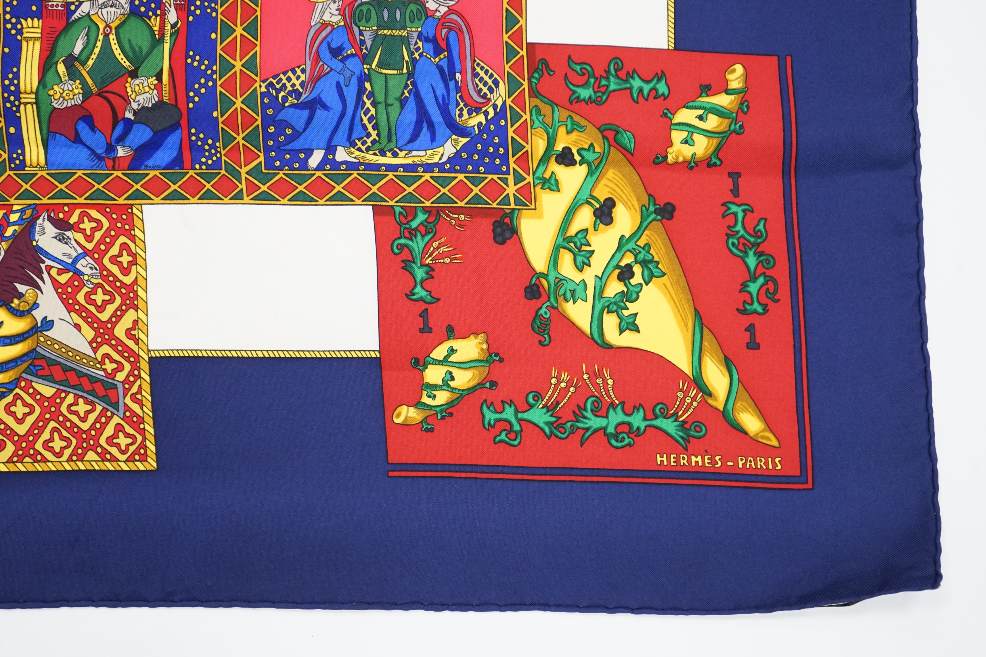 A Hermès Le Tarot silk scarf designed by Annie Faivre in 1991, 90cm x 90cm